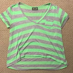 Neon green and gray striped shirt